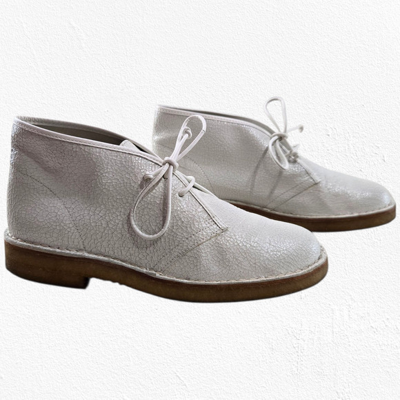 Tory Burch White Crackle Leather Desert Boots Size 7.5 Lace-Up Ankle Chukka Boot - Picture 1 of 8